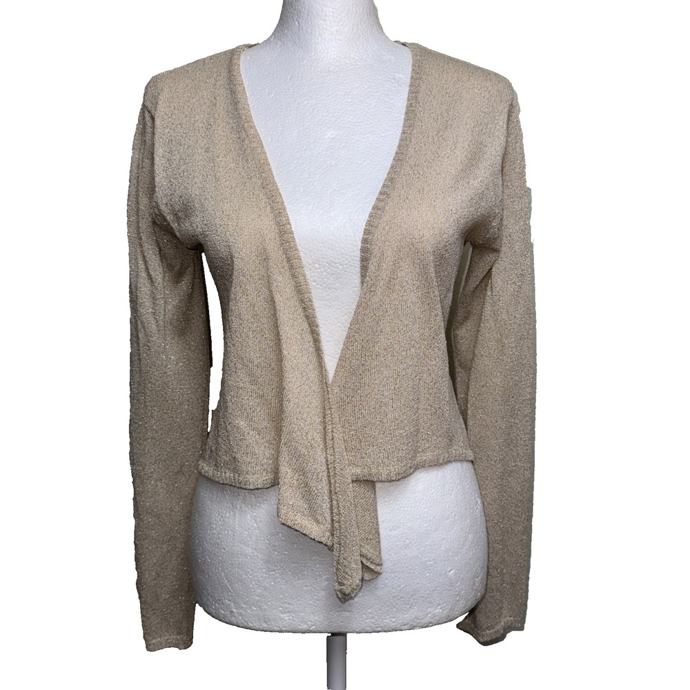 VTG Shine New York Gold Metallic Shimmer Knit Shrug Cardigan S Y2K Fairycore